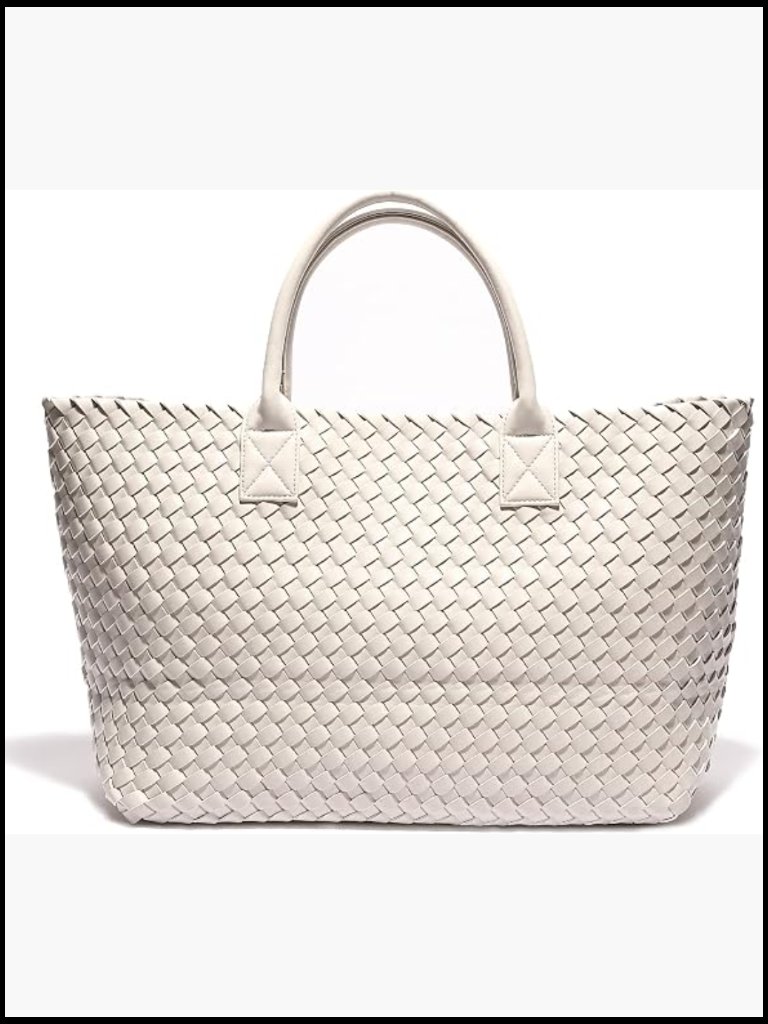 Woven Vegan Leather Shopper Tote Large Capacity Shoulder Bag Fashion